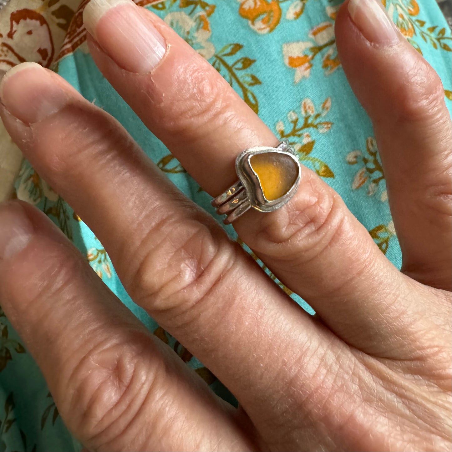 Honey Sea Glass Stacking Ring- Size 6