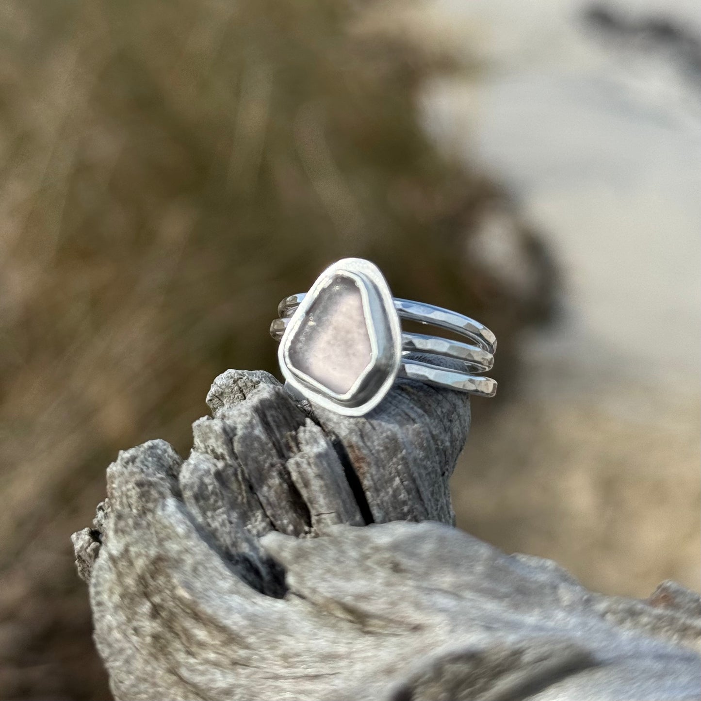 Lavender Sea Glass Stacking Ring- Size 7.5