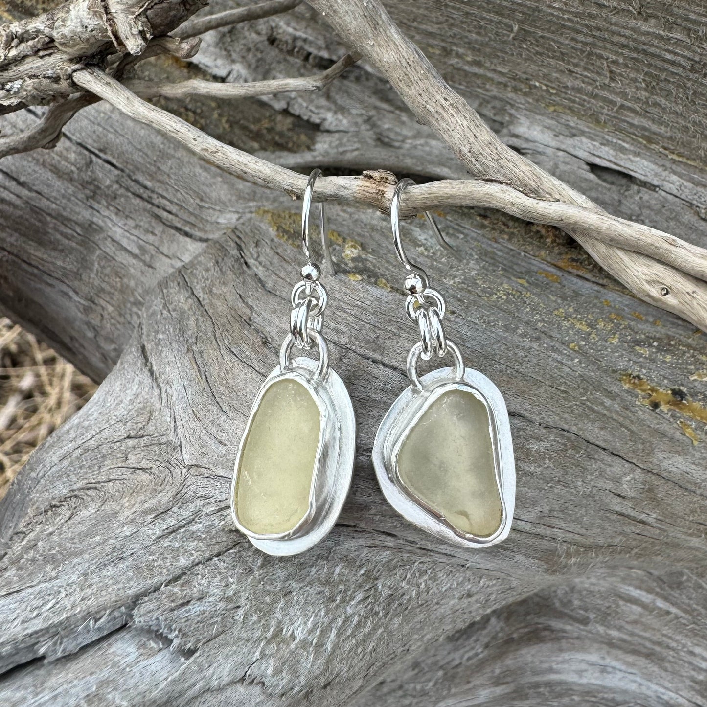 Yellow Bezel Set Sea Glass Earrings