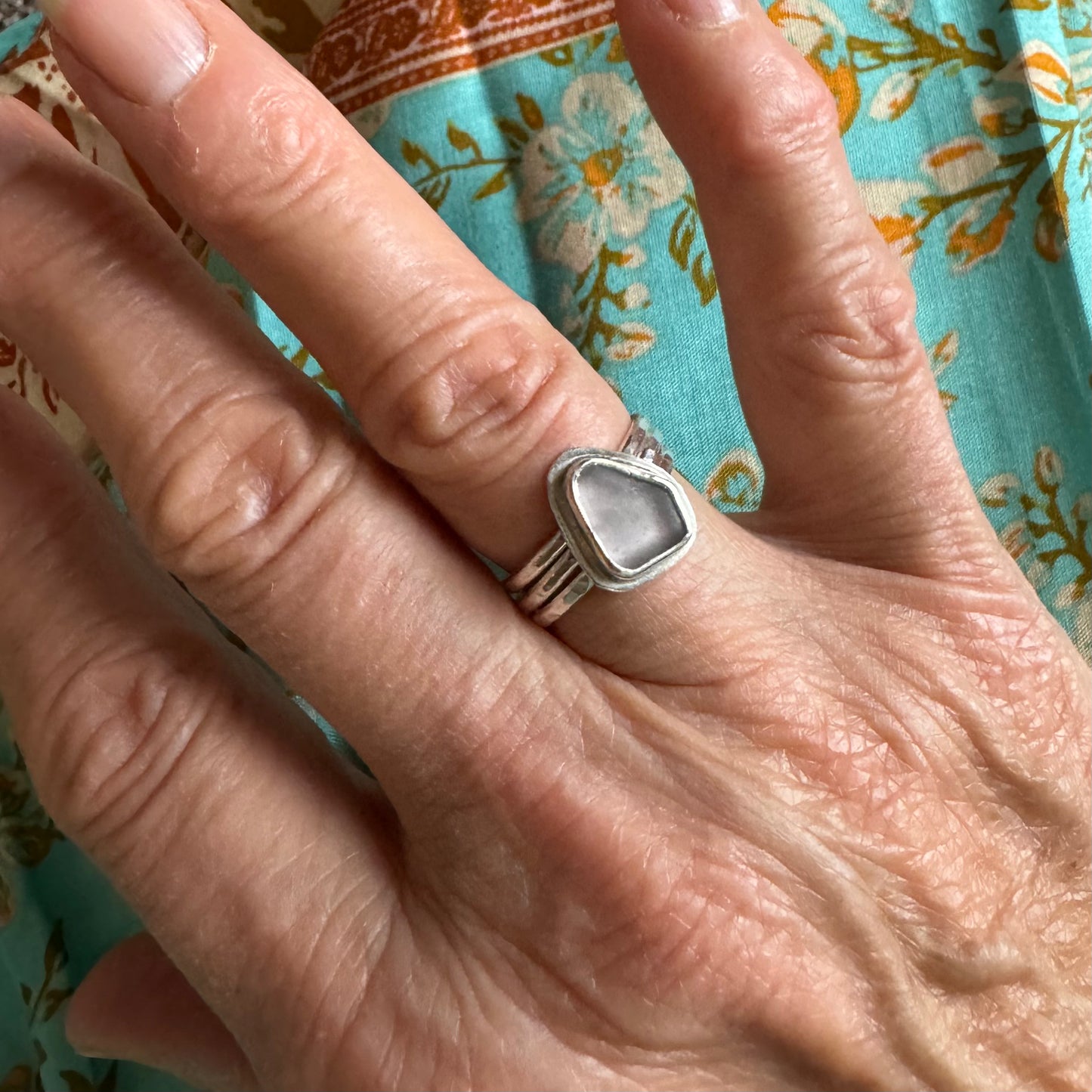 Lavender Sea Glass Stacking Ring- Size 7.5