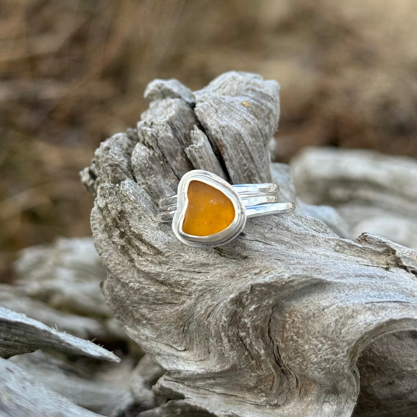 Honey Sea Glass Stacking Ring- Size 6