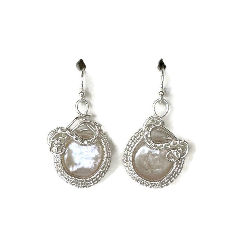 Freshwater Pearl Silver Woven Earrings