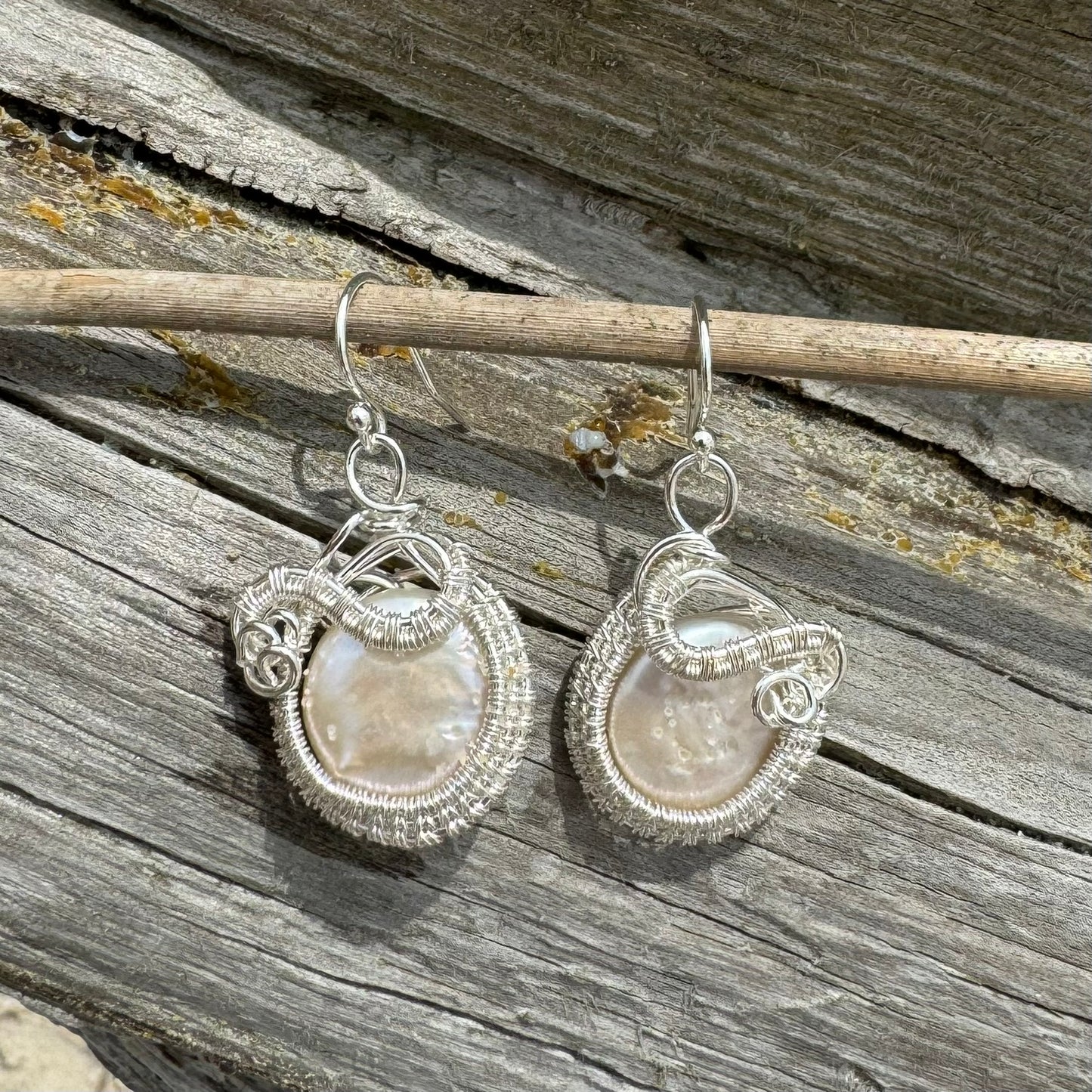 Freshwater Pearl Silver Woven Earrings