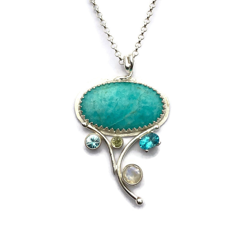 Amazonite, Moonstone, Garnet, Apatite & Zircon Necklace