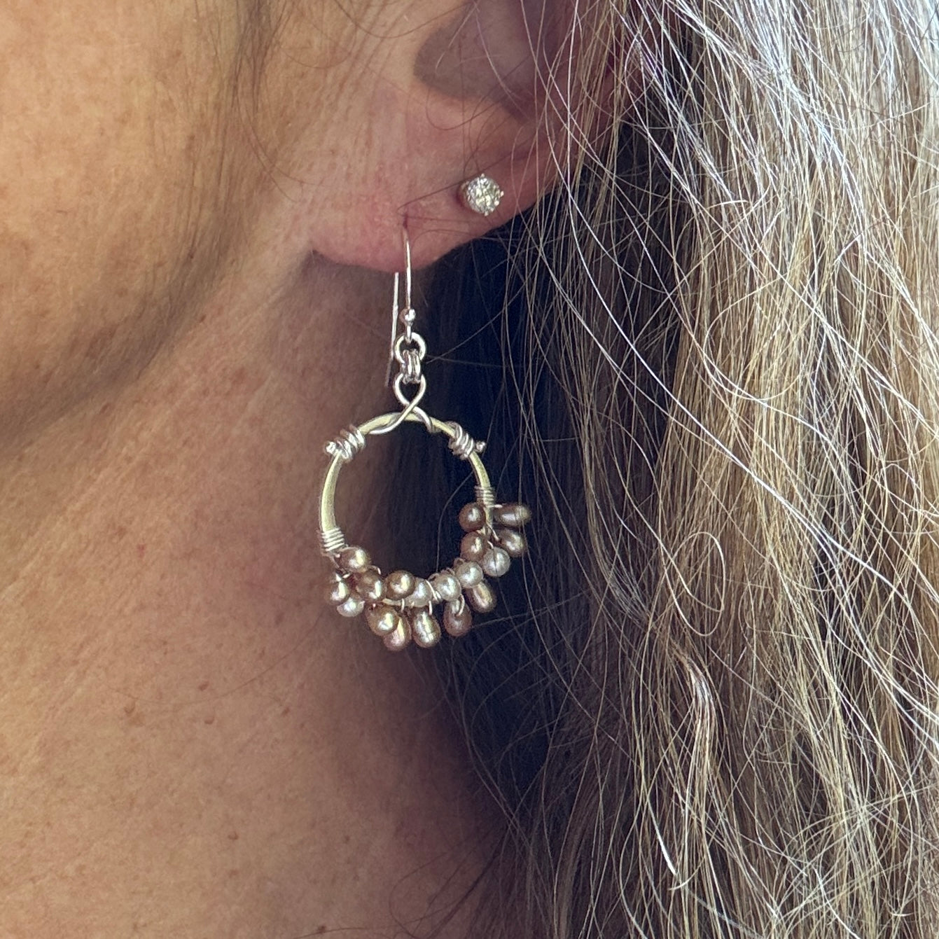 Golden Pearl Circle Earrings