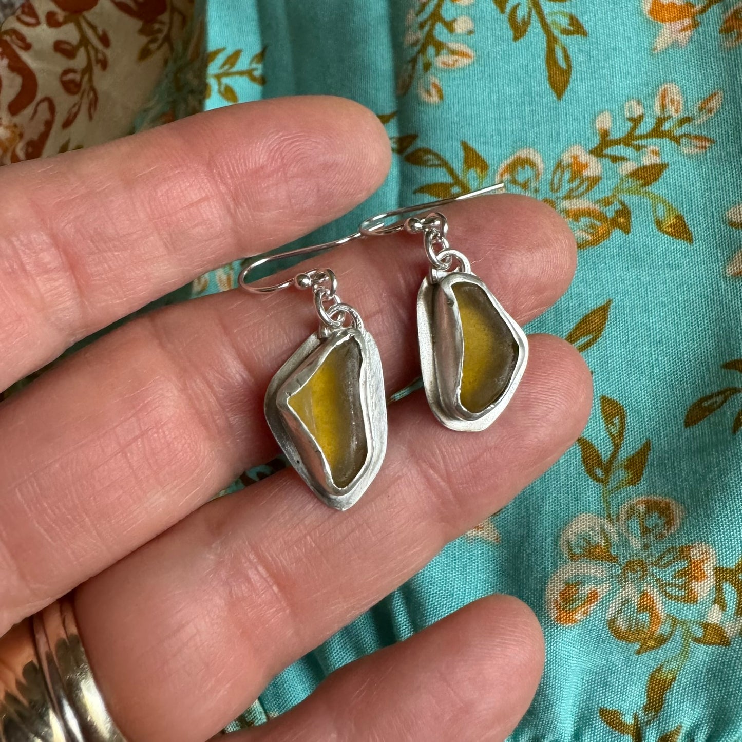 Honey Bezel Set Sea Glass Earrings