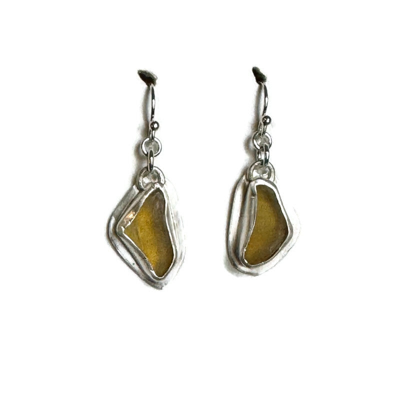 Honey Bezel Set Sea Glass Earrings