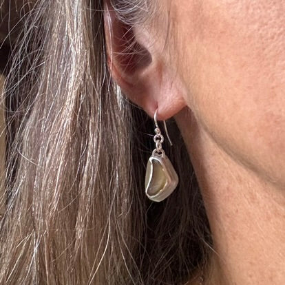 Honey Bezel Set Sea Glass Earrings