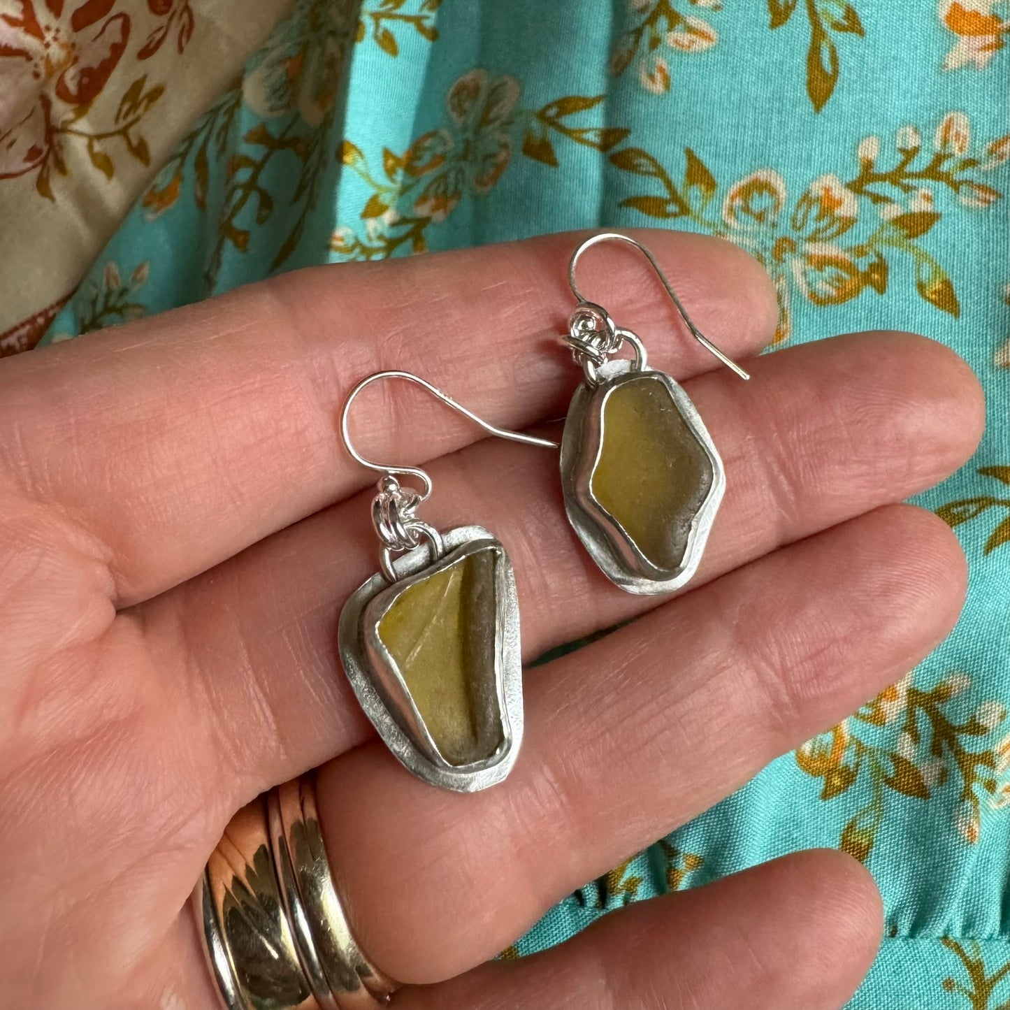 Honey Bezel Set Sea Glass Earrings