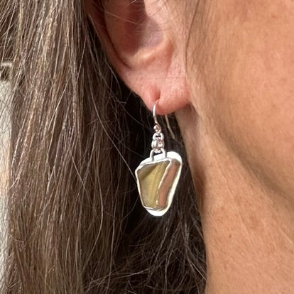 Honey Bezel Set Sea Glass Earrings