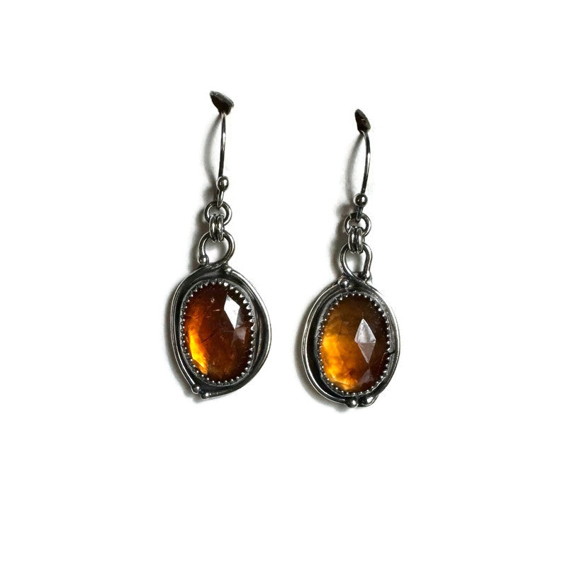 Orange Garnet Rose Cut Silver Earrings