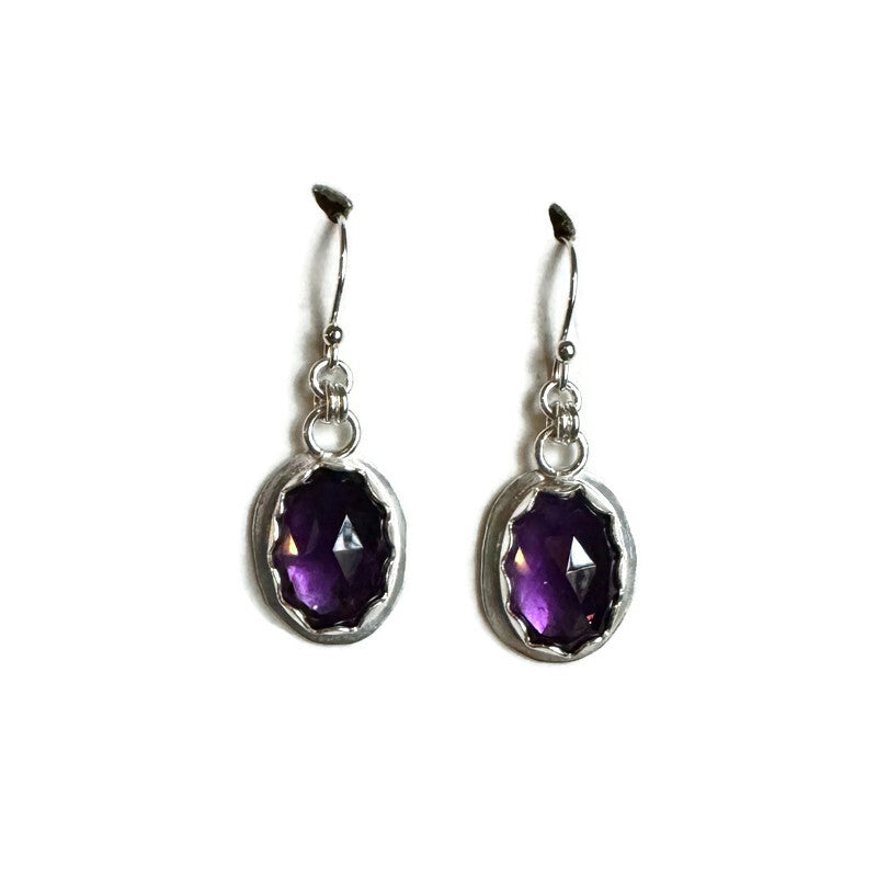 Amethyst Rose Cut Silver Earrings