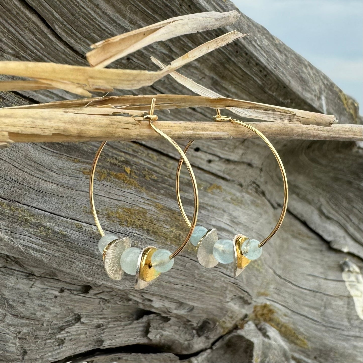 Aquamarine Gold & Silver Hoop Earrings
