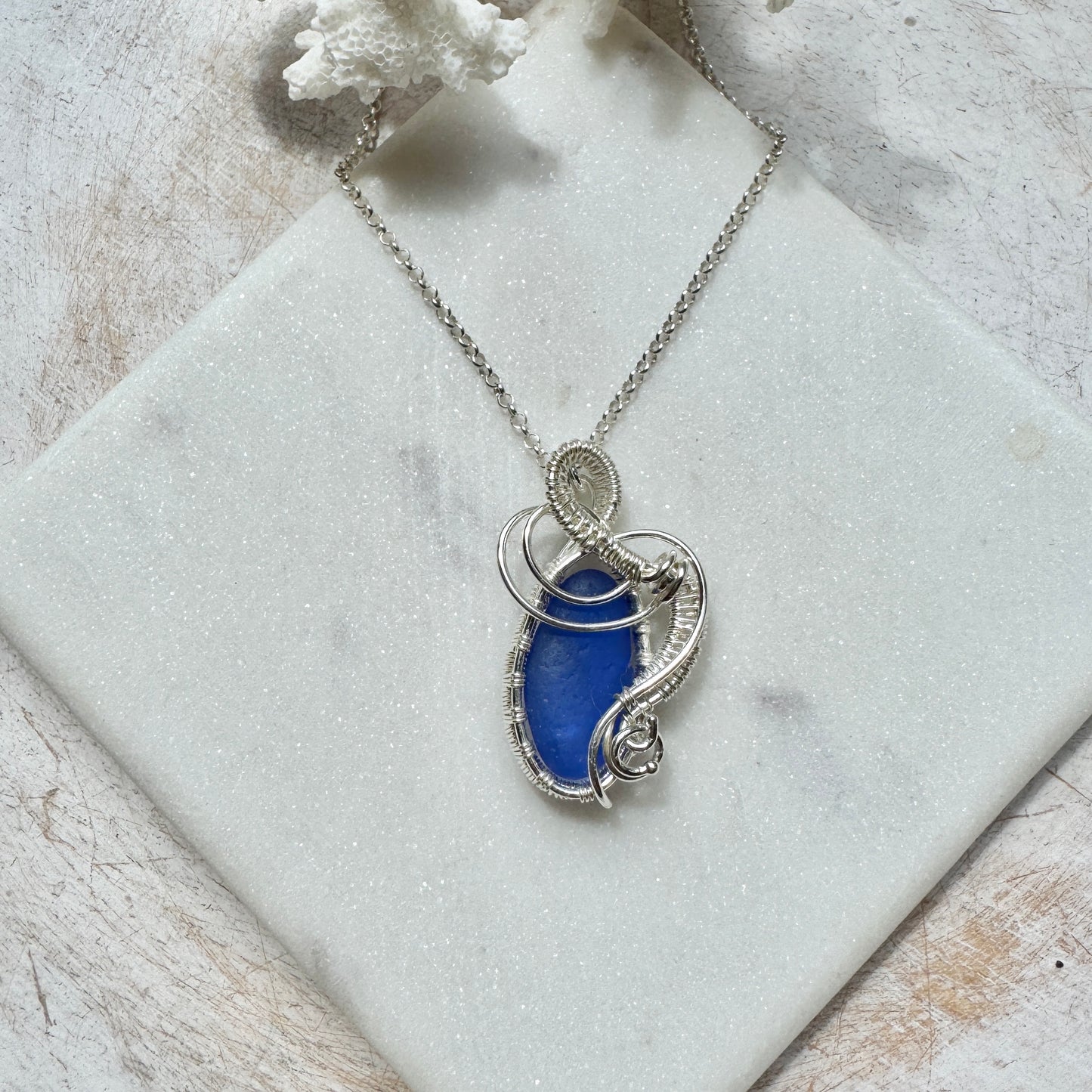 Cobalt Sea Glass Woven Necklace
