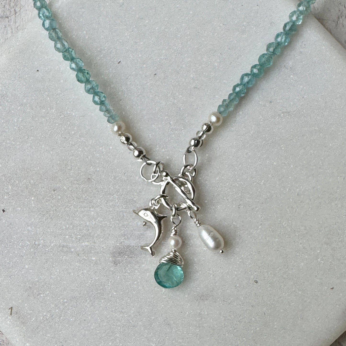 Blue Apatite Gemstone Toggle Front Charm Necklace
