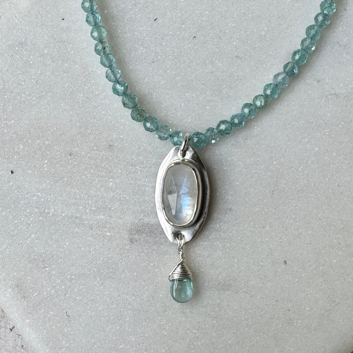 Blue Apatite & Moonstone Gemstone beaded Necklace