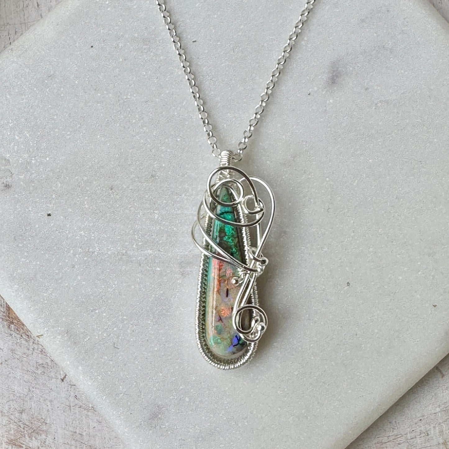 Monarch Opal Woven Teardrop Necklace