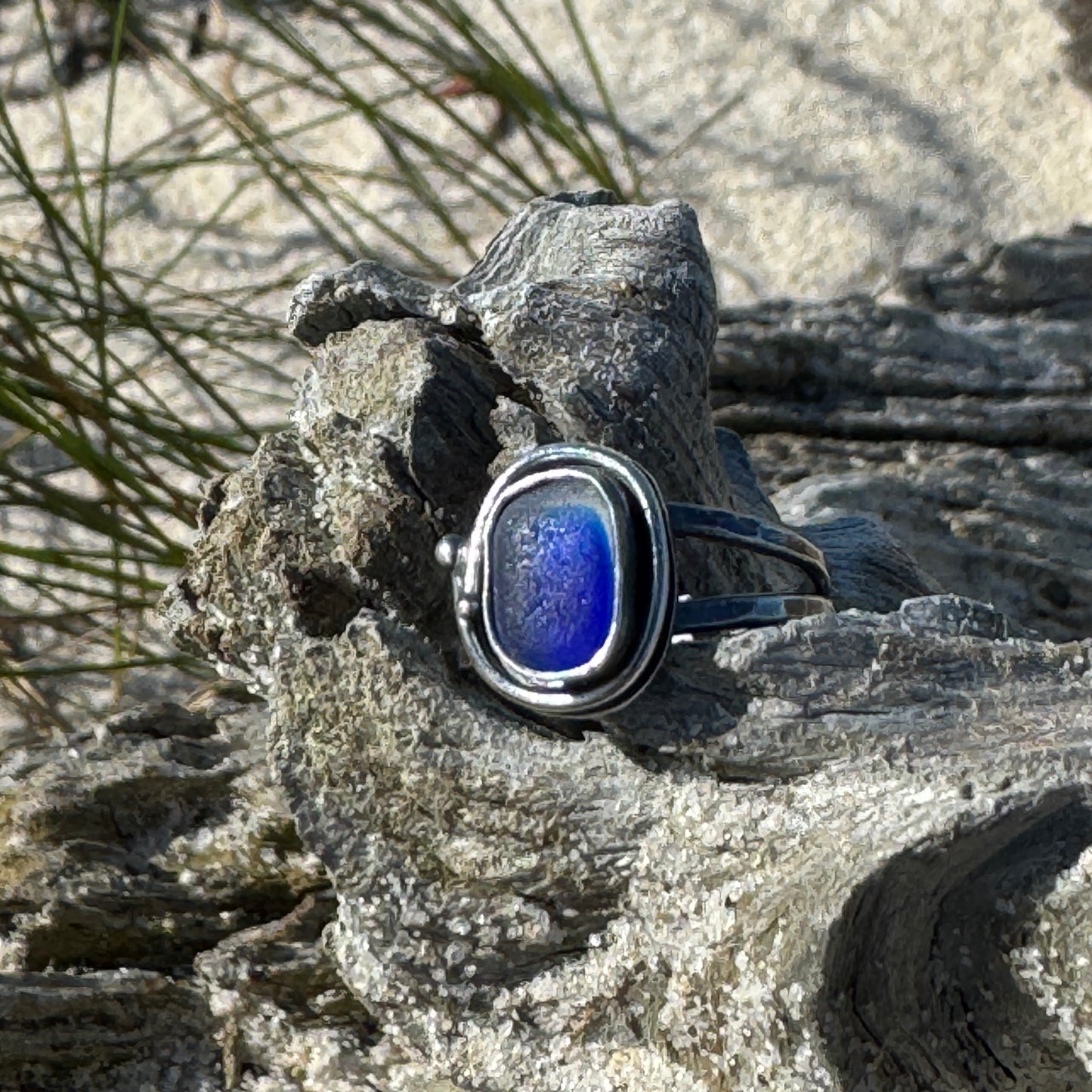 Deep Blue Seaham Sea Glass Ring