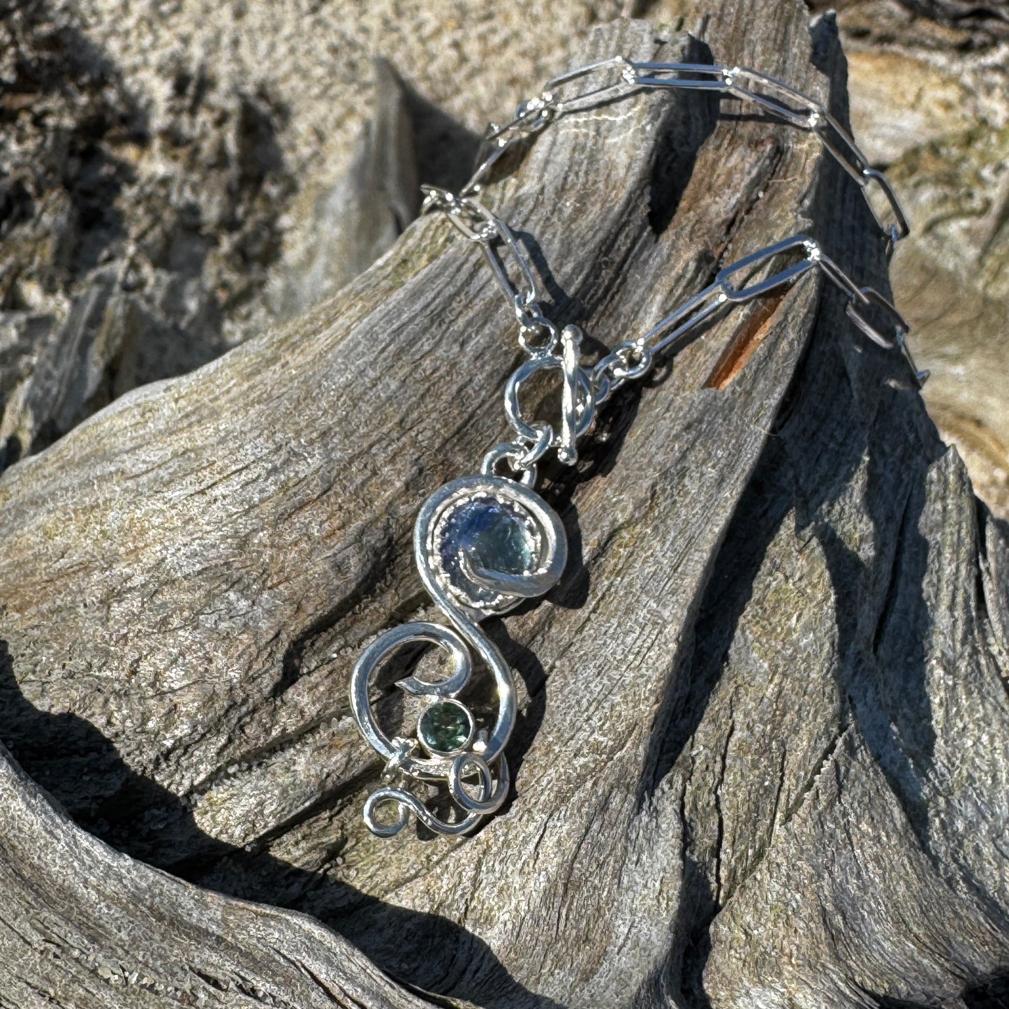 Bi-Color Tanzanite & Green Apatite Toggle Front Necklace