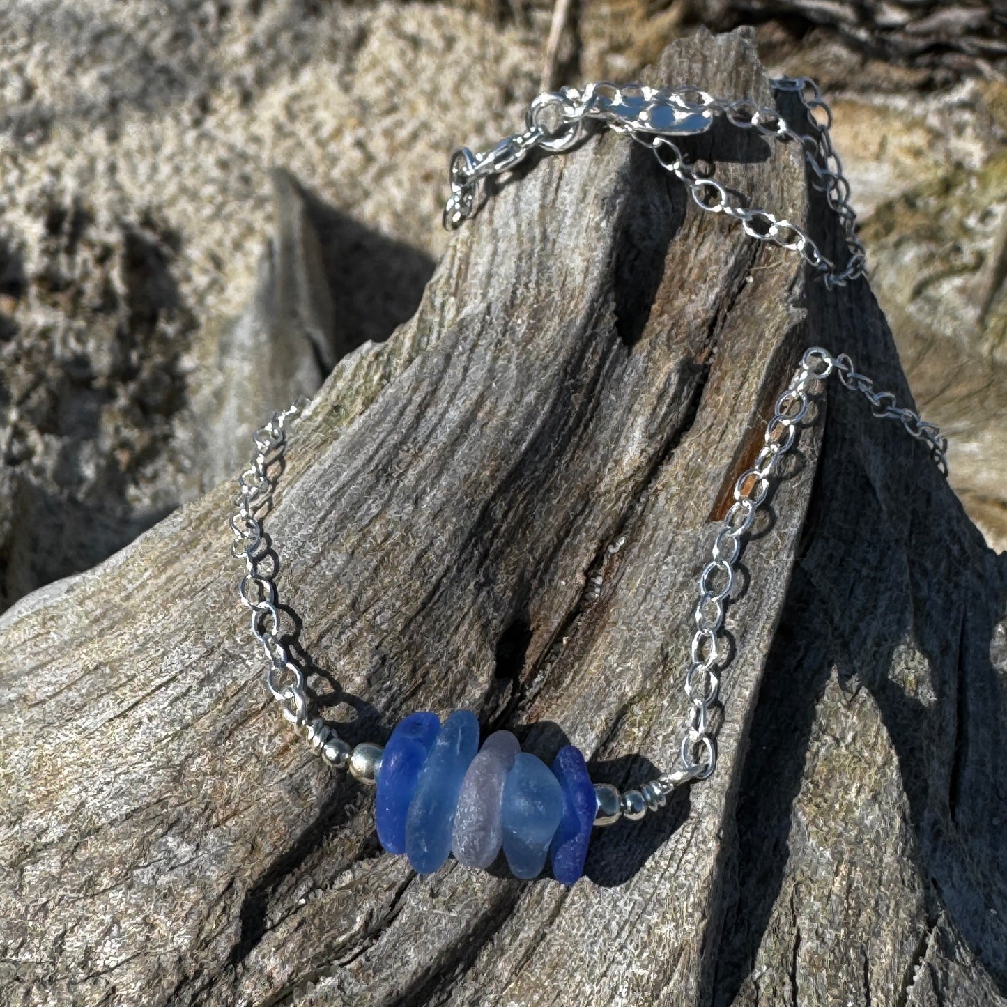Cornflower & Lavender Sea Glass Stacker Necklace