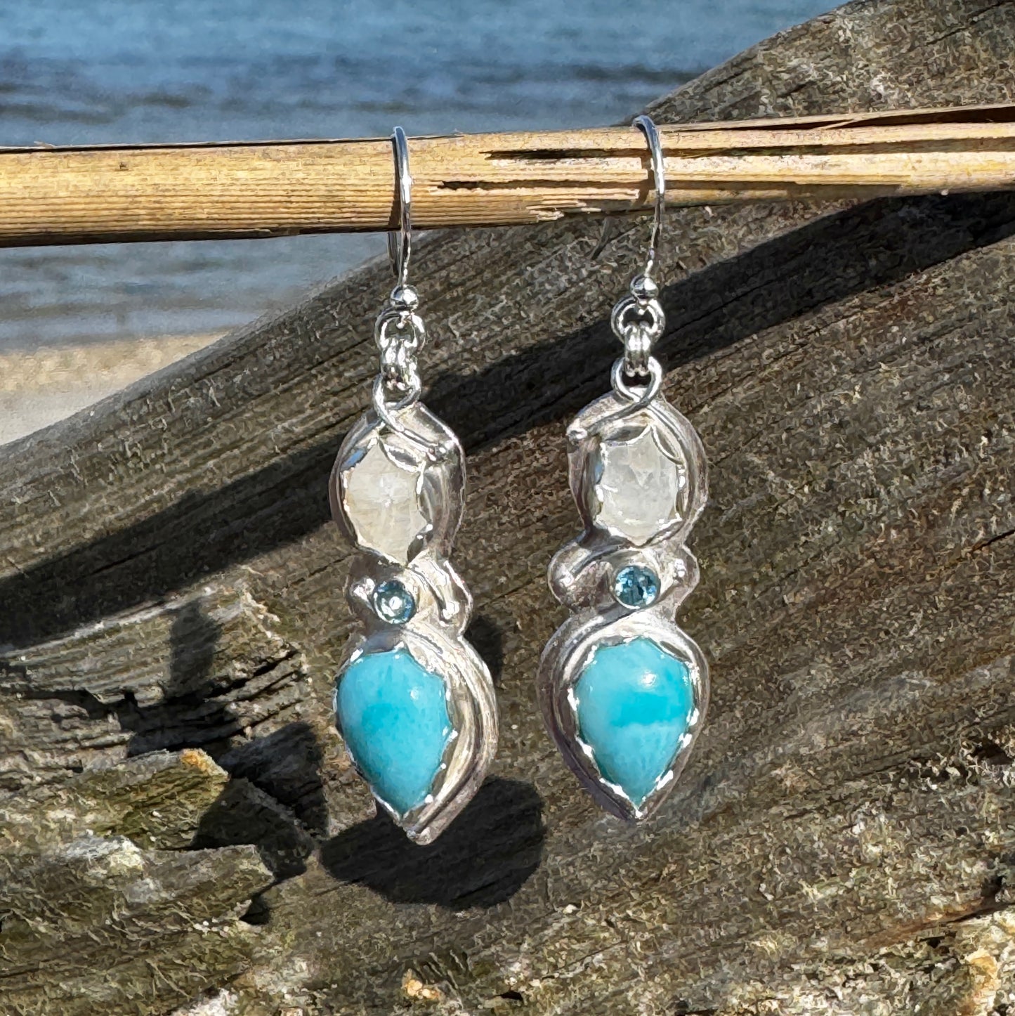Larimar, Topaz & Moonstone Earrings