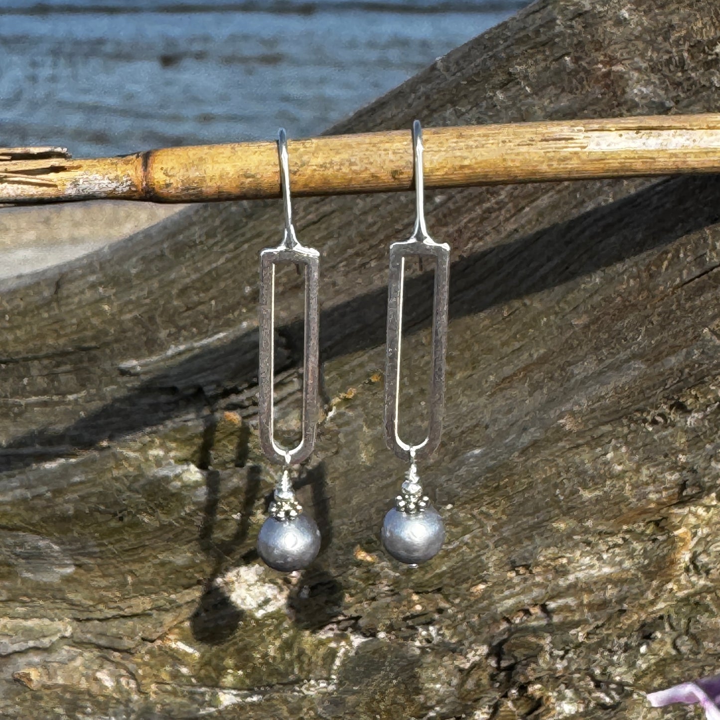 Grey Pearl Rectangular Earrings
