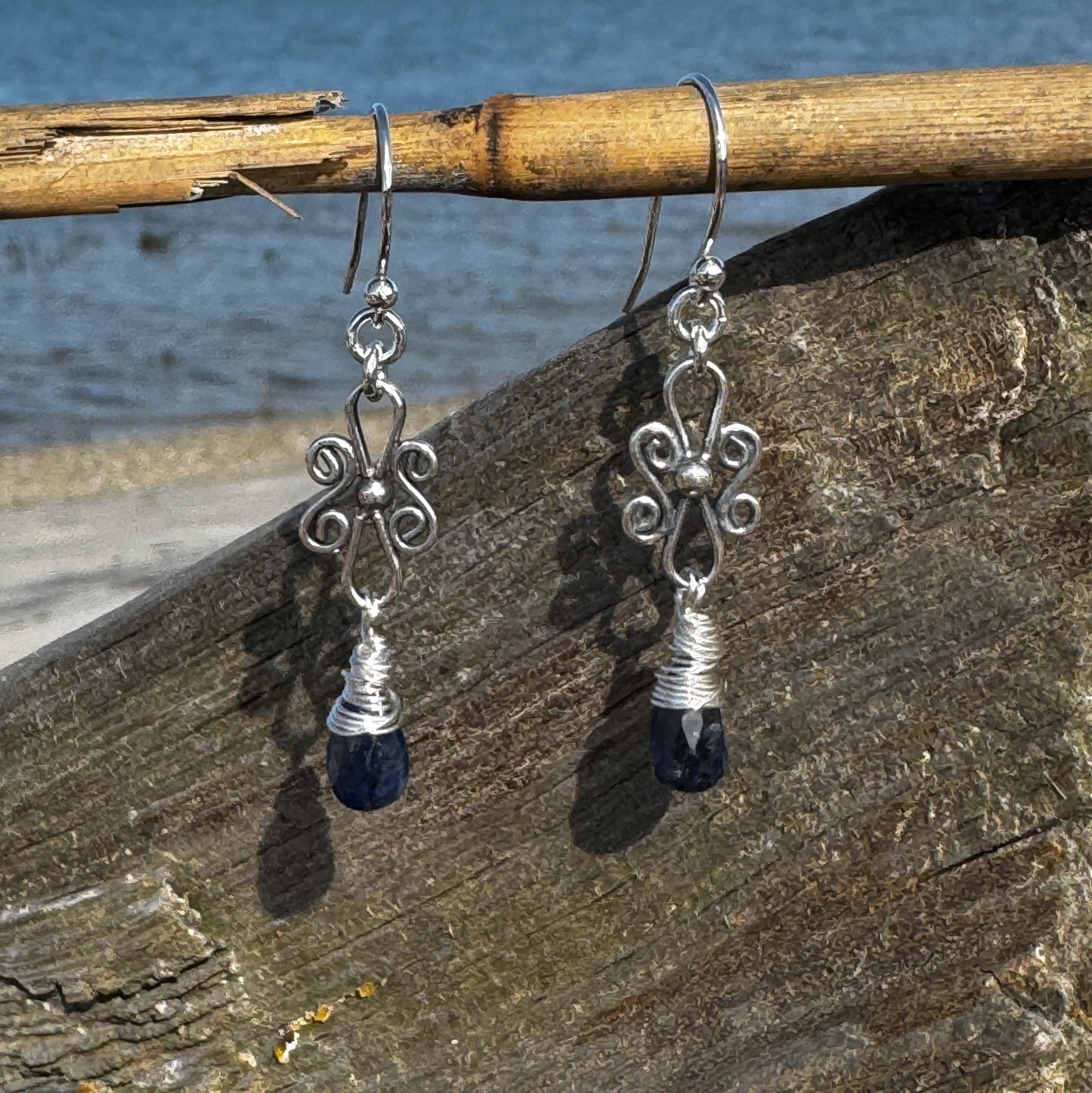 Kyanite Teardrop Filigree Earrings