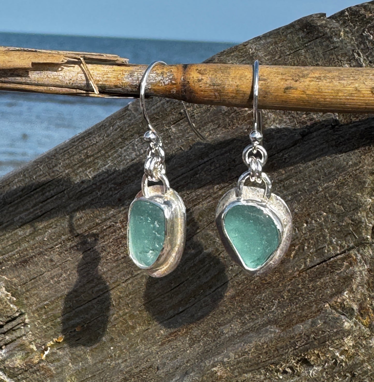 Aqua Sea Glass Bezel Set Earrings- 4 Designs