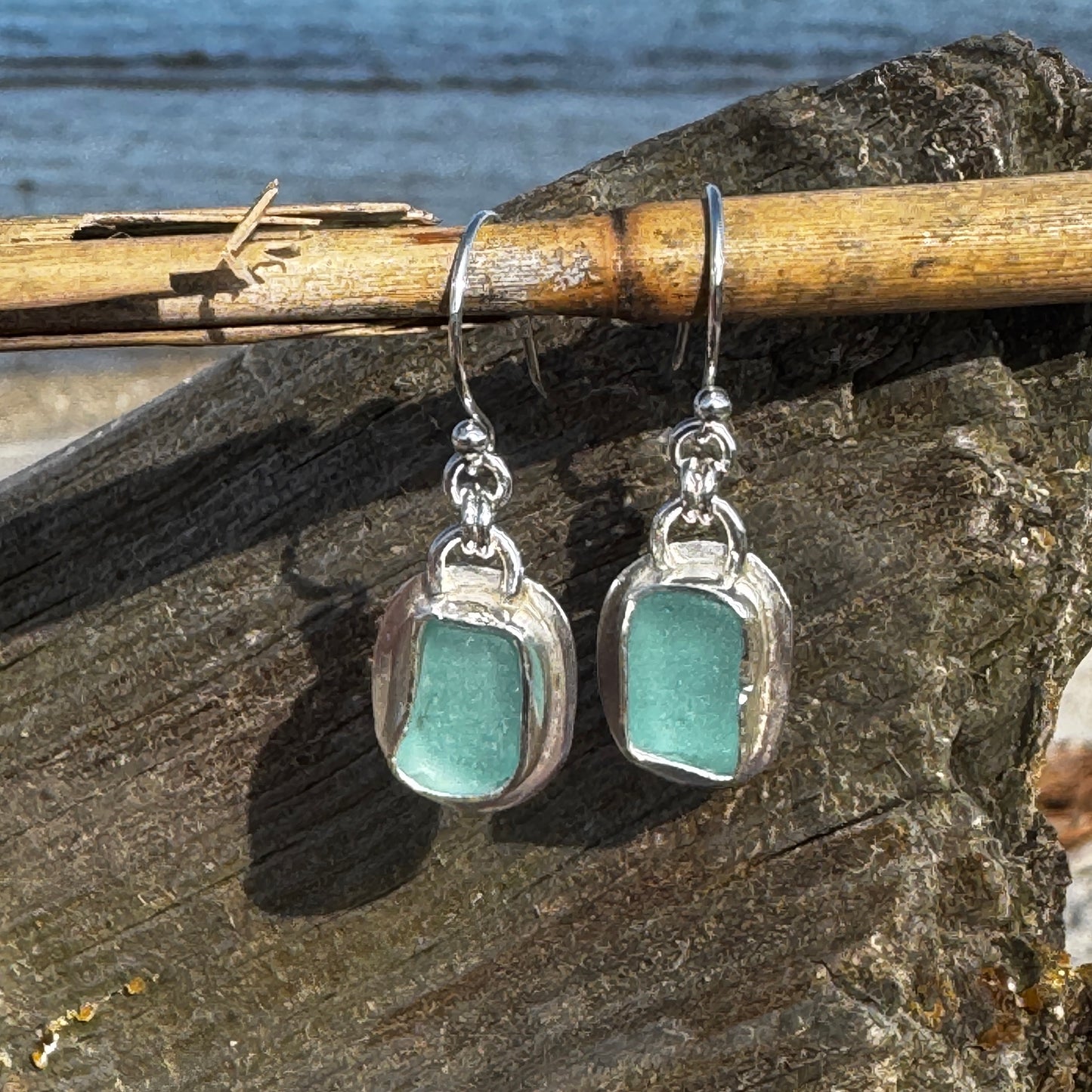 Aqua Sea Glass Bezel Set Earrings- 4 Designs