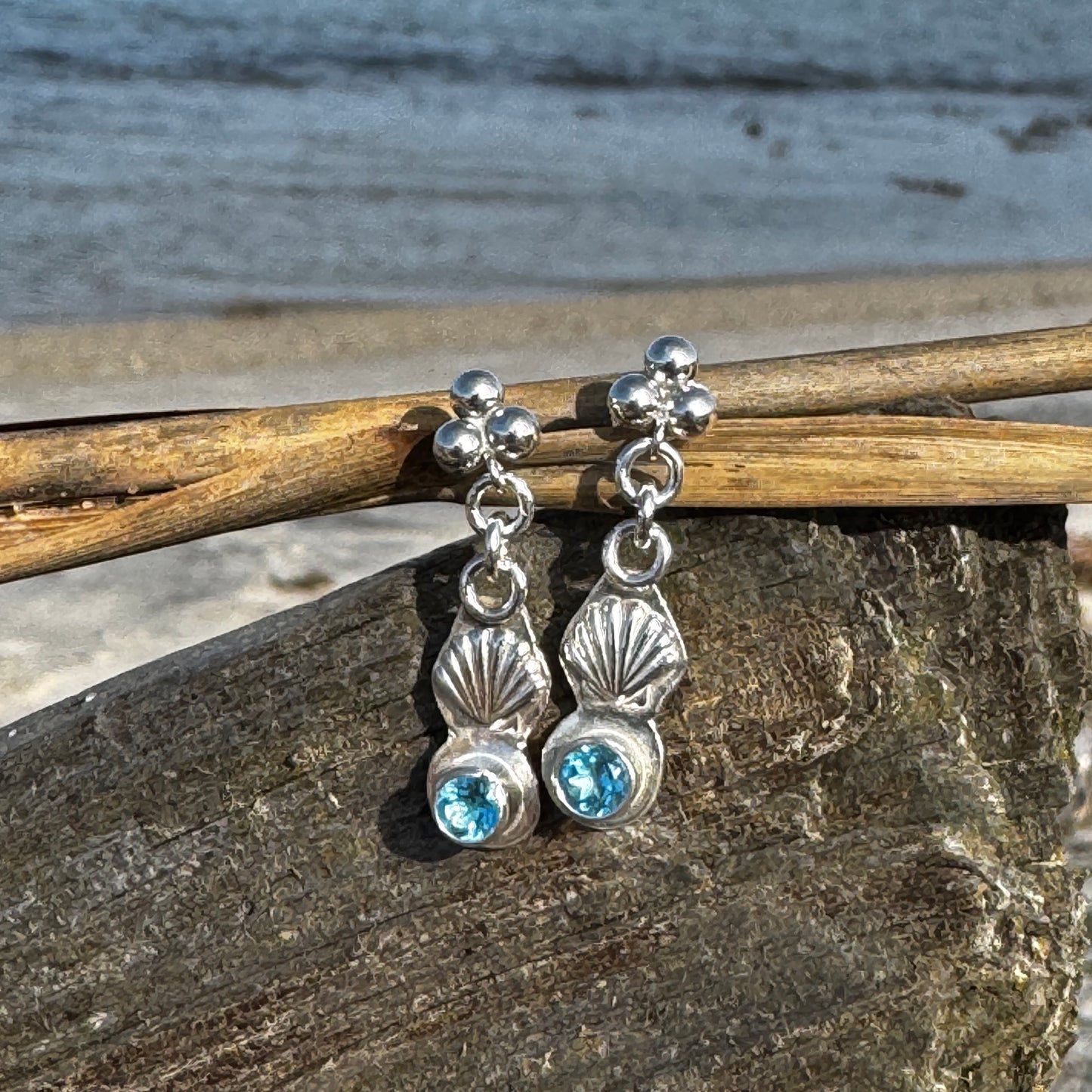 Blue Topaz Sea Shell Post Earrings