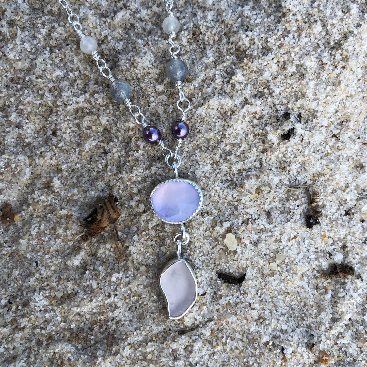 Lavender Sea Glass & Chalcedony Beaded Necklace