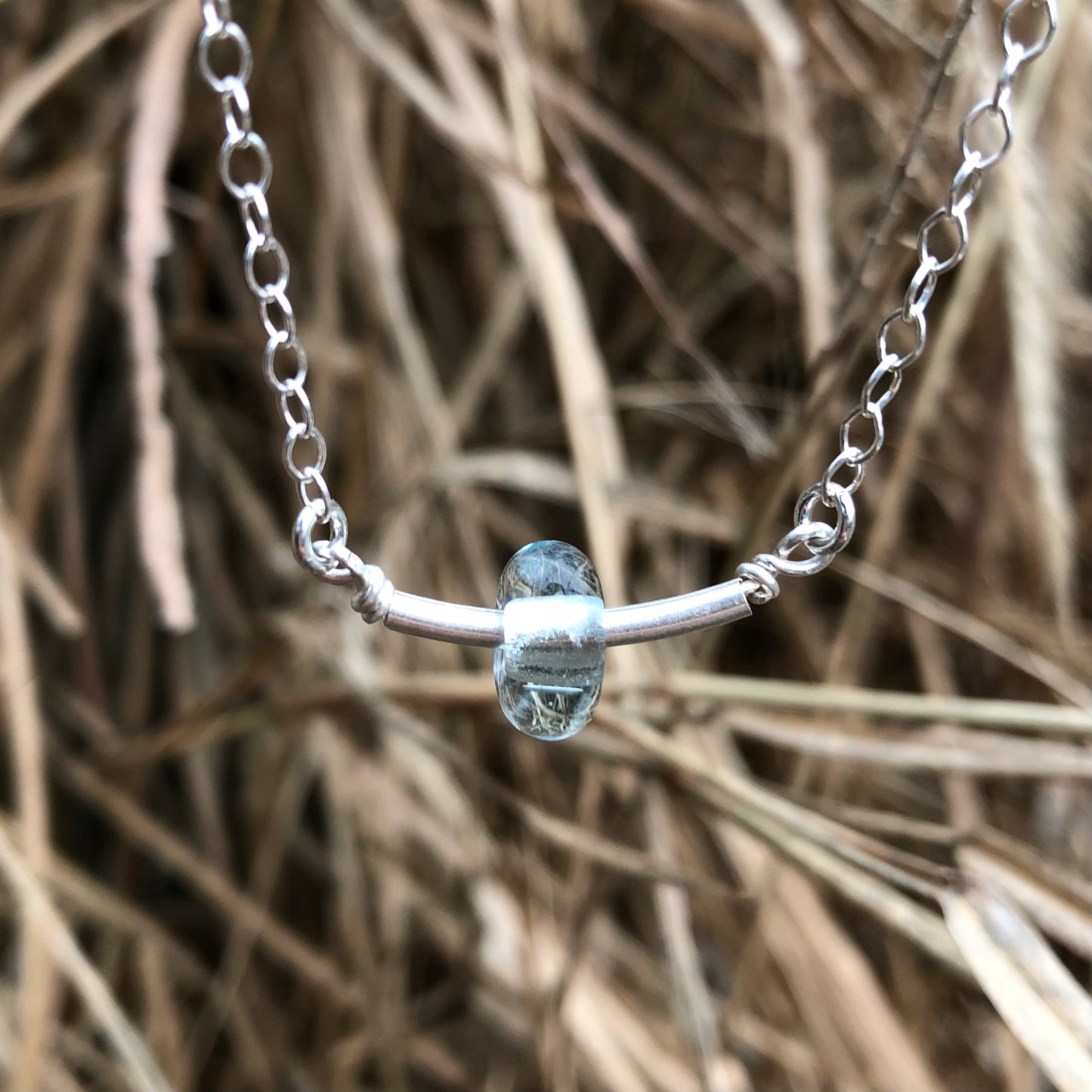 Blue Bead Silver Tube Necklace