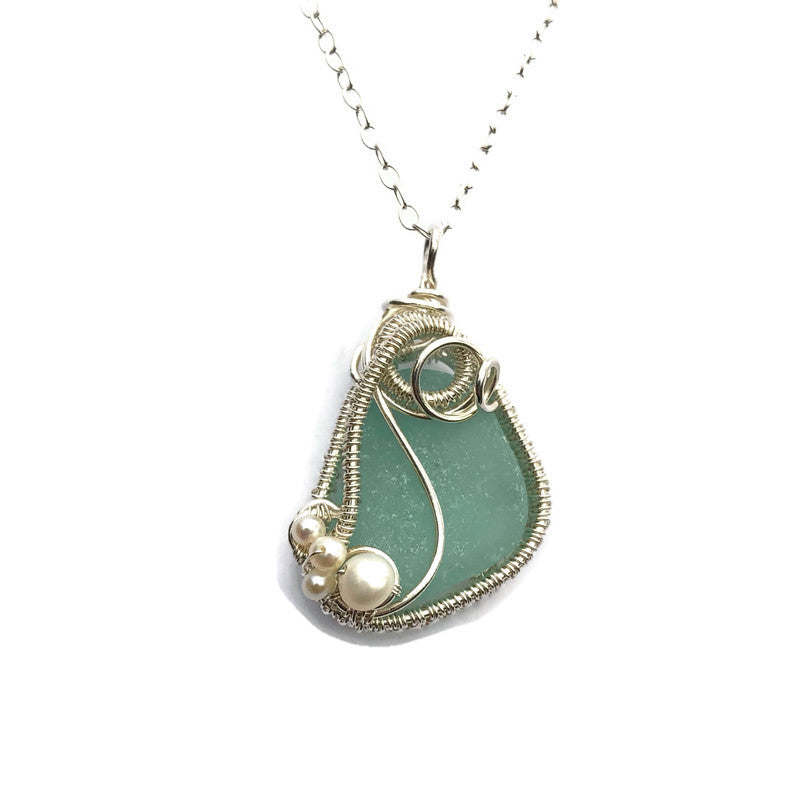 Sea Foam Sea Glass Woven Necklace