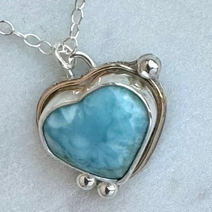 Larimar Heart Gold & Silver Necklace