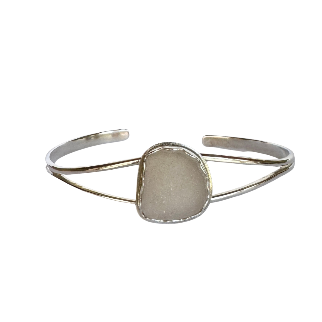 Lavender Sea Glass Silver Cuff Bracelet