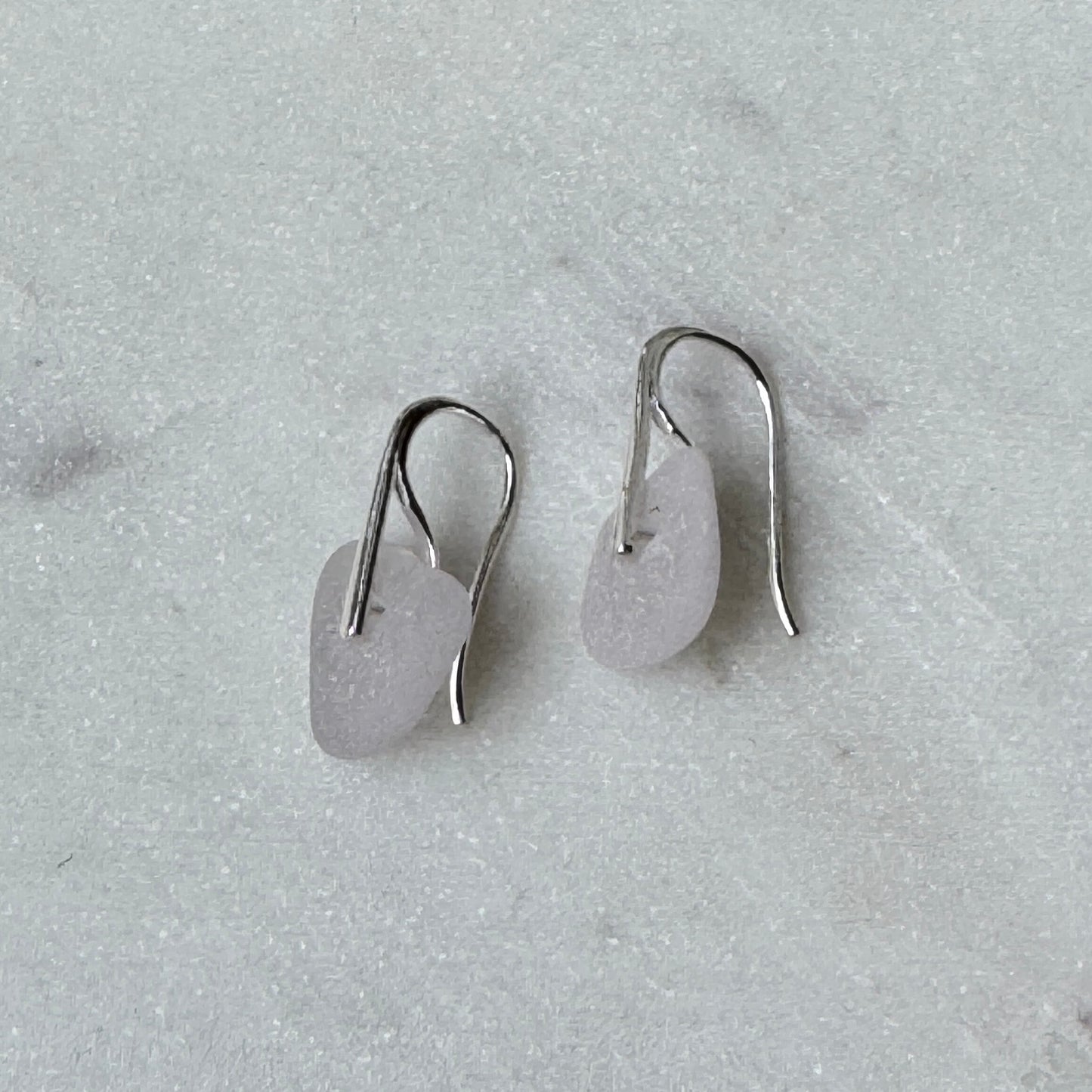 Natural Sea Glass Silver Bar Earrings- 5 Colors