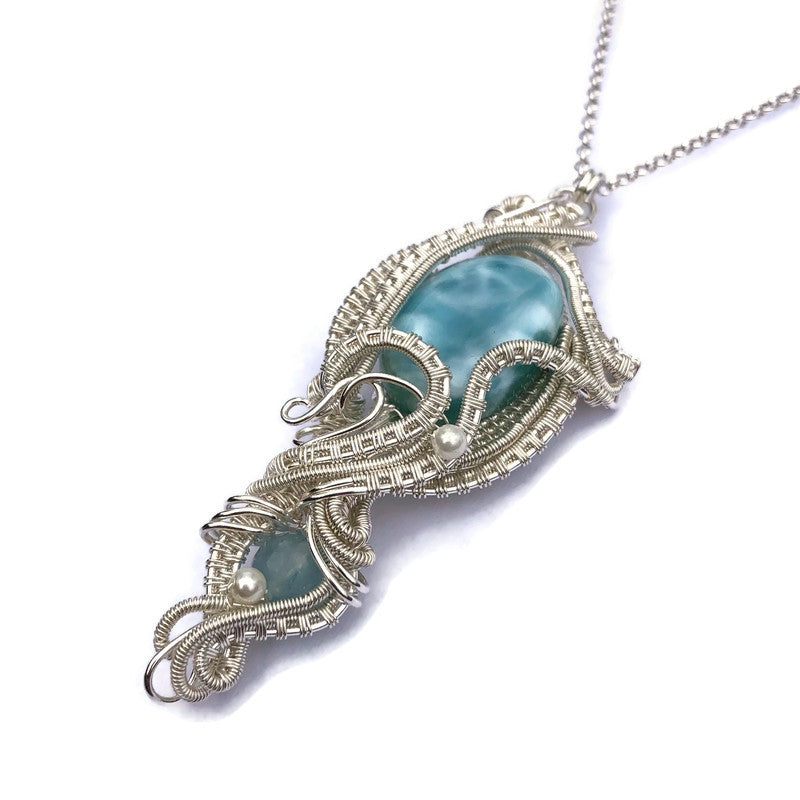 Larimar, Aquamarine & Pearl Woven Necklace
