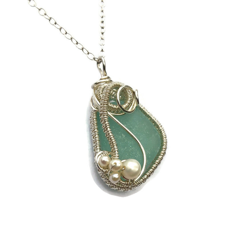 Sea Foam Sea Glass Woven Necklace