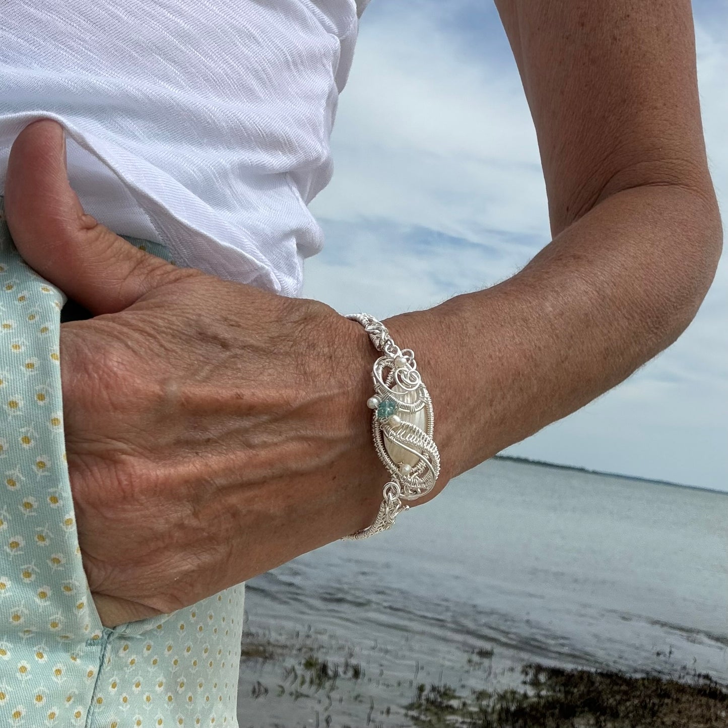 Mermaid Tail Pearl & Zircon Woven Bracelet