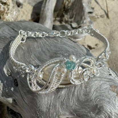 Mermaid Tail Pearl & Zircon Woven Bracelet