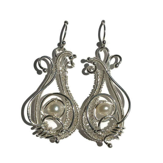 Pearl Silver Woven Earrings