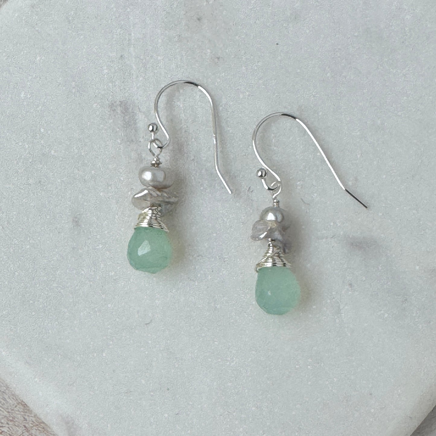 Aqua Chalcedony & Pearl Earrings