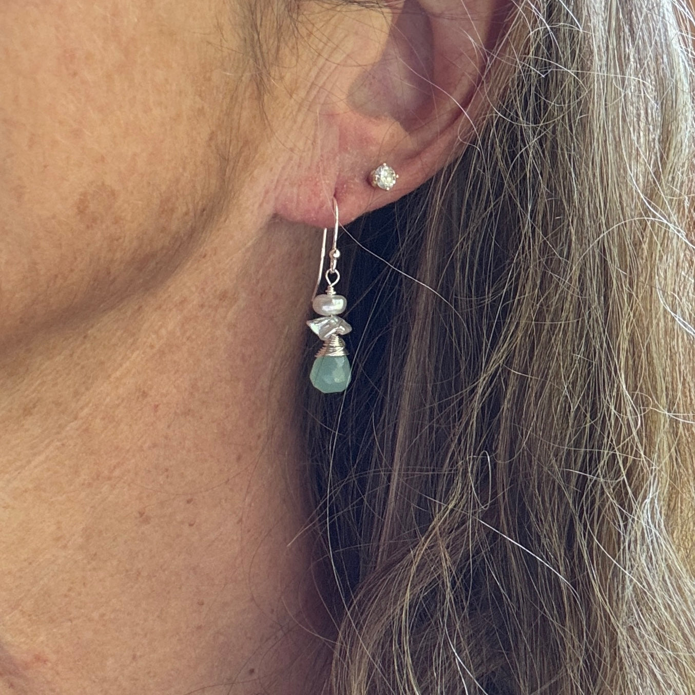 Aqua Chalcedony & Pearl Earrings
