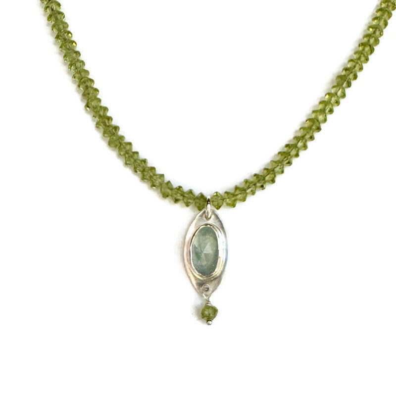 Aquamarine & Peridot Beaded Gemstone Necklace