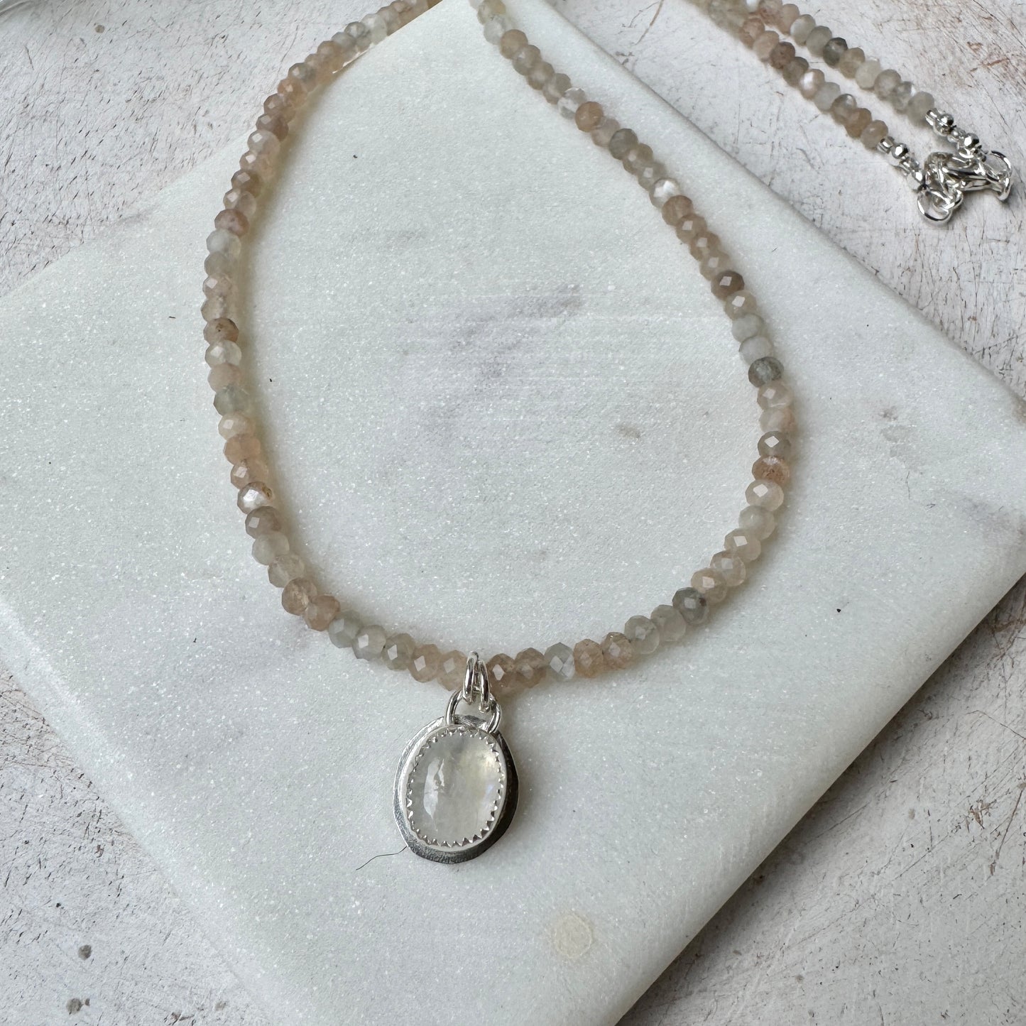 Rainbow & Champagne Moonstone Gemstone Necklace