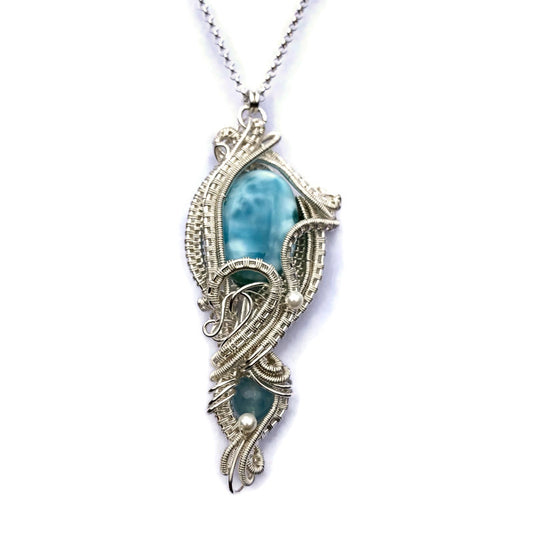 Larimar, Aquamarine & Pearl Woven Necklace