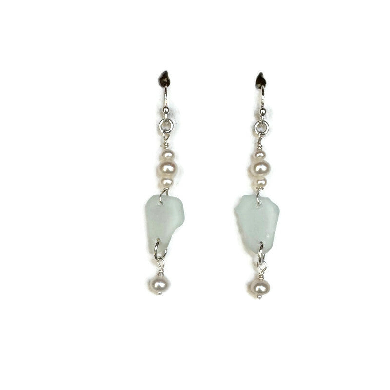 Sea Foam Sea Glass & Pearl Earrings