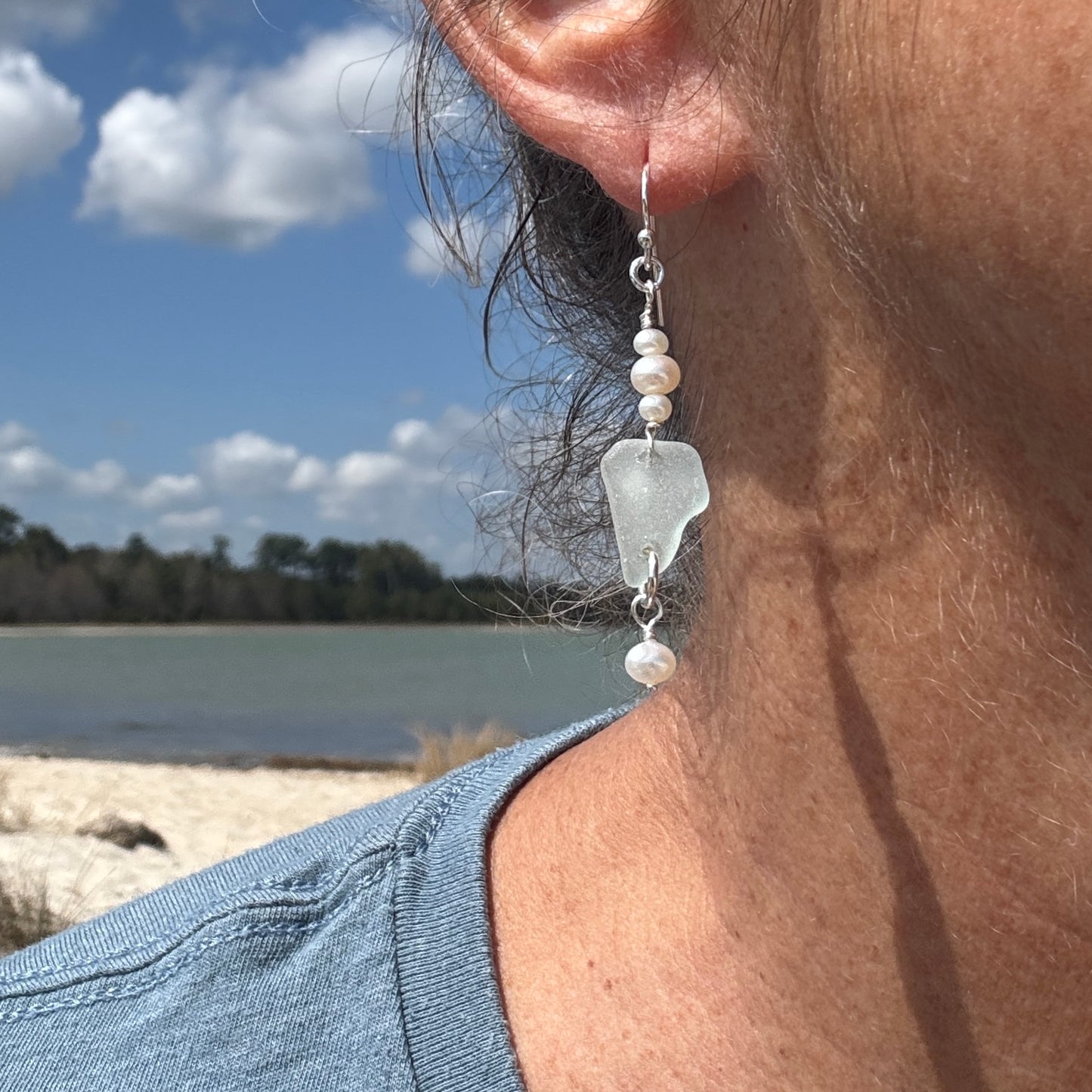 Sea Foam Sea Glass & Pearl Earrings