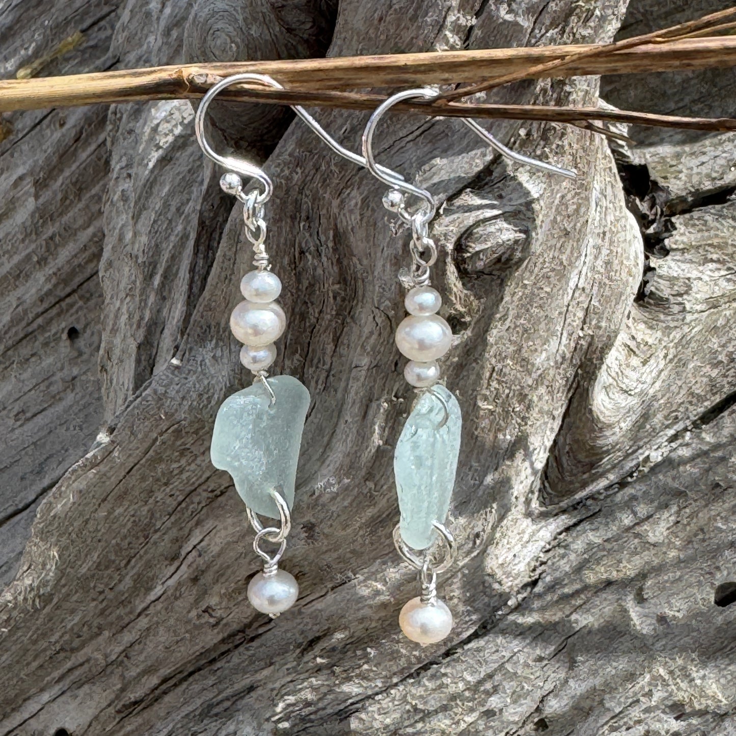 Sea Foam Sea Glass & Pearl Earrings