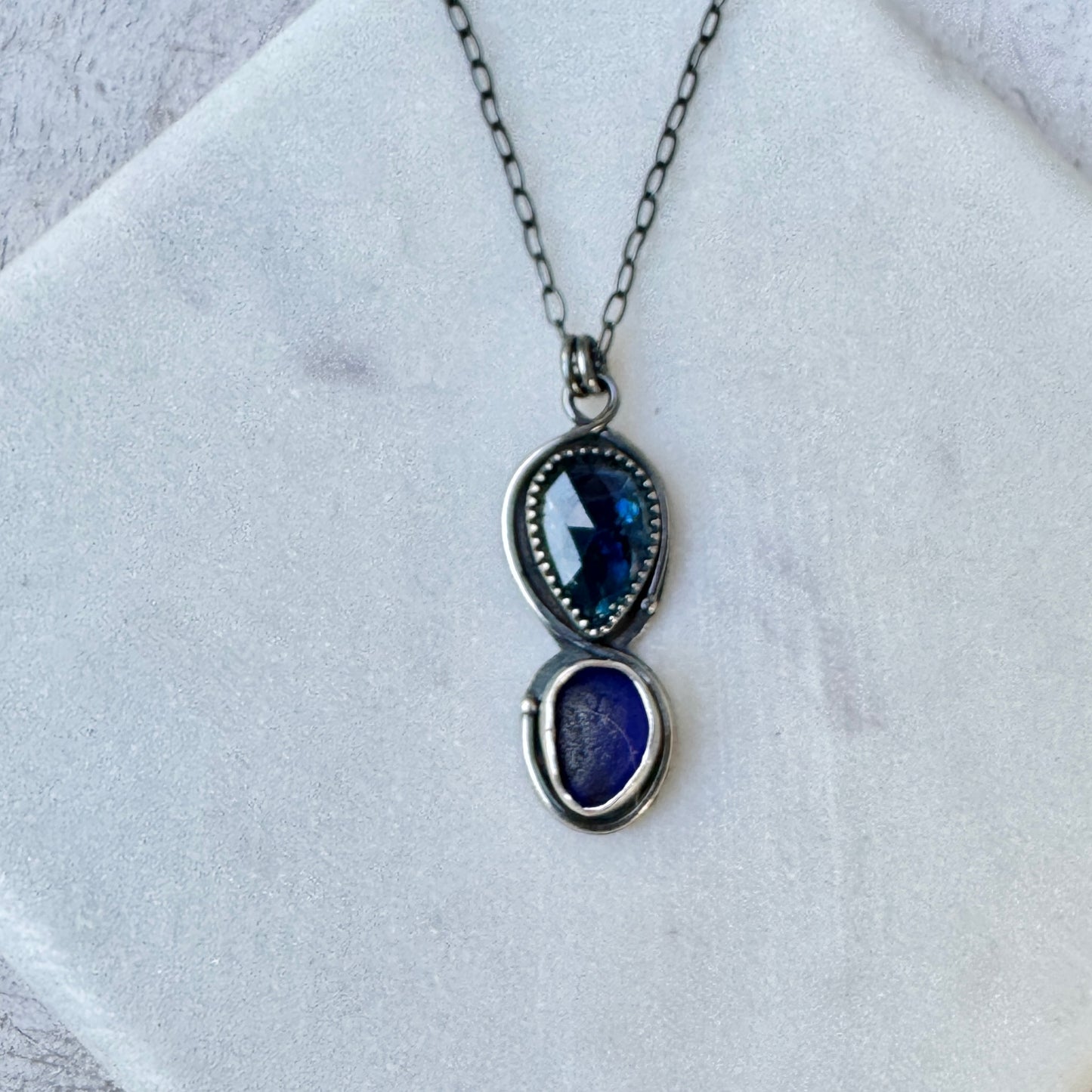 Seaham Blue Sea Glass & Bi-color Kyanite Necklace